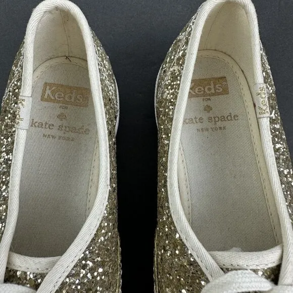 Keds For Kate Spade 7 Gold Glitter Platinum Lace Up Shoes Womens