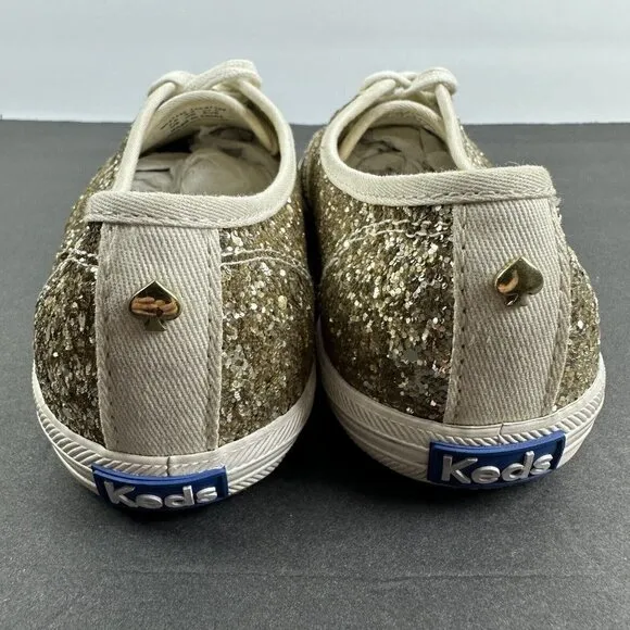 Keds For Kate Spade 7 Gold Glitter Platinum Lace Up Shoes Womens