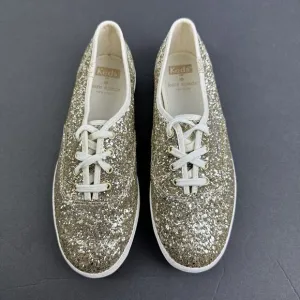 Keds For Kate Spade 7 Gold Glitter Platinum Lace Up Shoes Womens