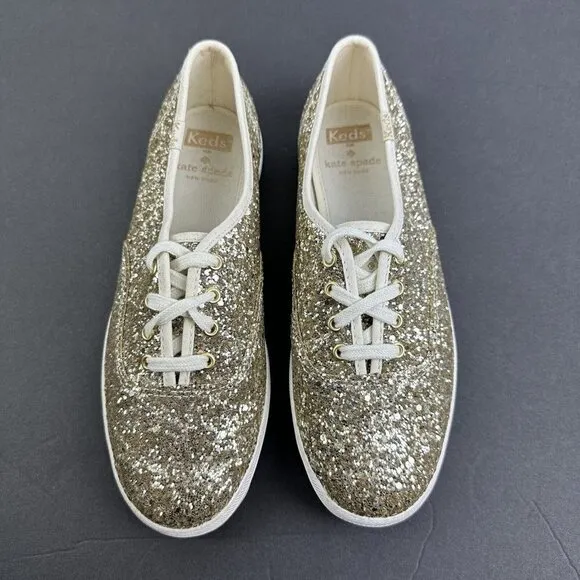 Keds For Kate Spade 7 Gold Glitter Platinum Lace Up Shoes Womens