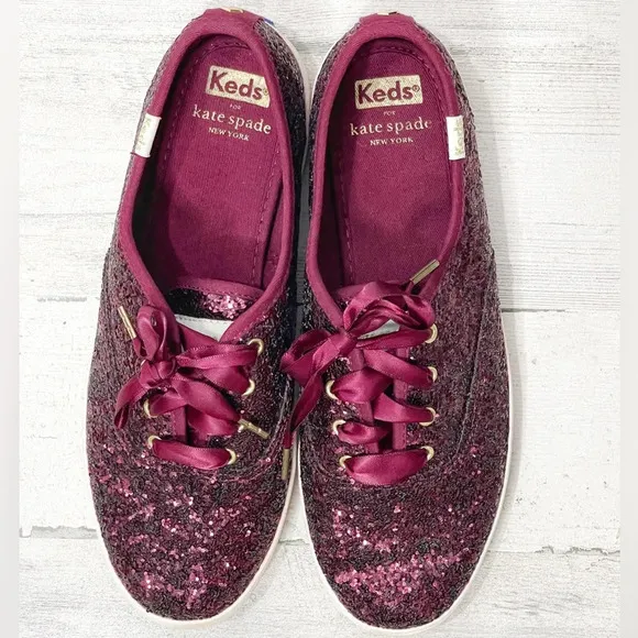 Keds for Kate Spade New York Glitter Sneaker Black Cherry Size 7 Like New