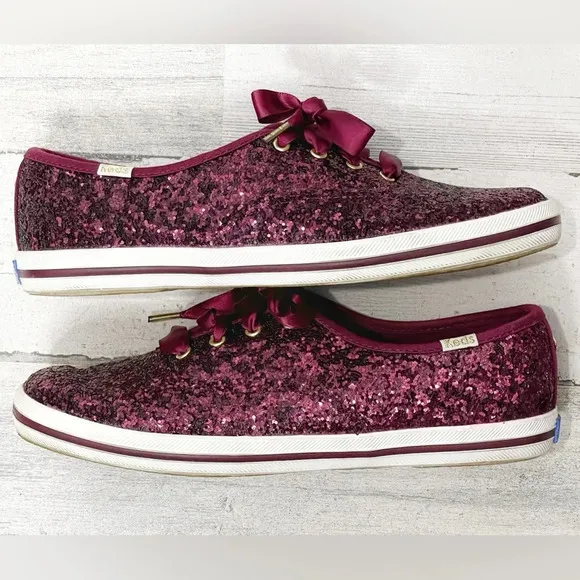 Keds for Kate Spade New York Glitter Sneaker Black Cherry Size 7 Like New
