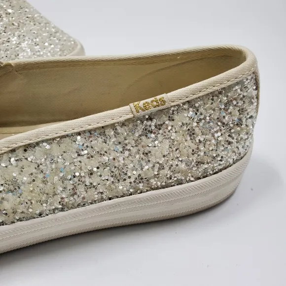 Keds x Kate Spade Metallic Glitter Champion Originals Shoes White Silver Slip On