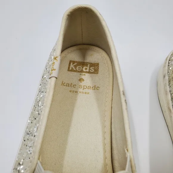 Keds x Kate Spade Metallic Glitter Champion Originals Shoes White Silver Slip On
