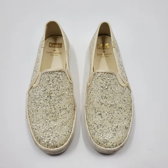 Keds x Kate Spade Metallic Glitter Champion Originals Shoes White Silver Slip On