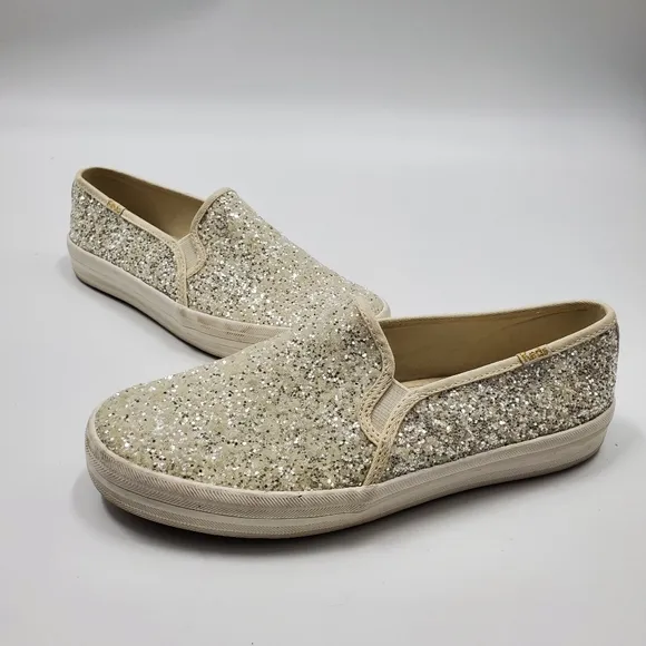 Keds x Kate Spade Metallic Glitter Champion Originals Shoes White Silver Slip On