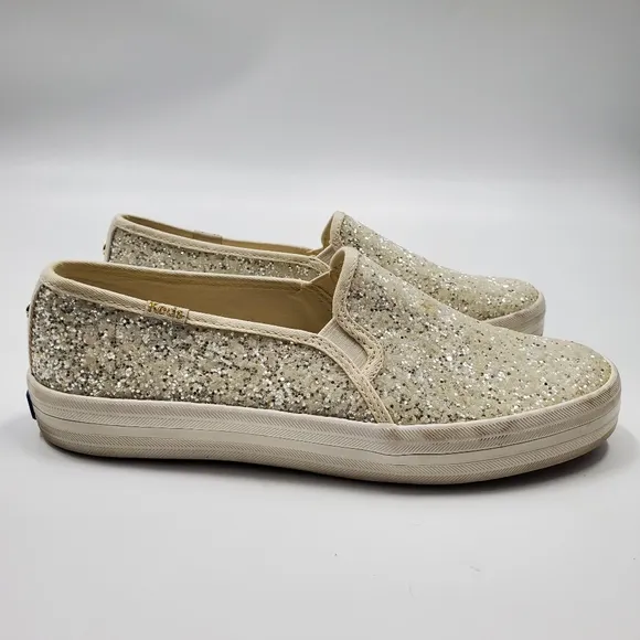 Keds x Kate Spade Metallic Glitter Champion Originals Shoes White Silver Slip On