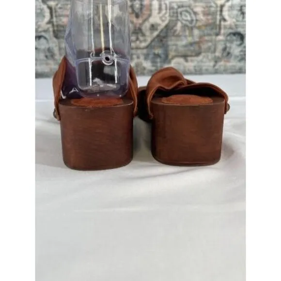 Kelsi Dagger Brooklyn Clog Sandals Size 9 Brown Leather Wooden Heel  Summer