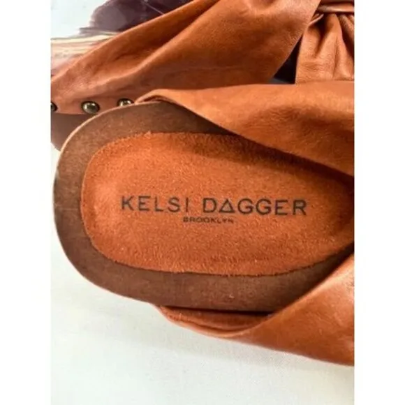 Kelsi Dagger Brooklyn Clog Sandals Size 9 Brown Leather Wooden Heel  Summer