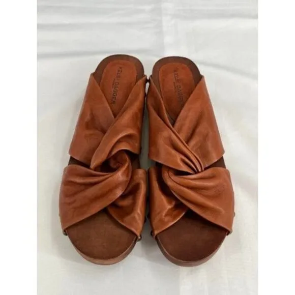 Kelsi Dagger Brooklyn Clog Sandals Size 9 Brown Leather Wooden Heel  Summer