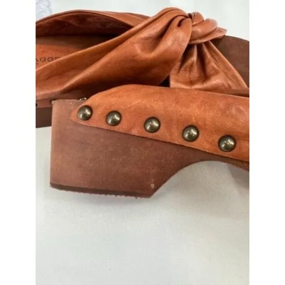 Kelsi Dagger Brooklyn Clog Sandals Size 9 Brown Leather Wooden Heel  Summer