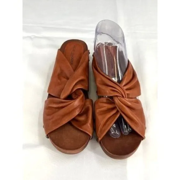 Kelsi Dagger Brooklyn Clog Sandals Size 9 Brown Leather Wooden Heel  Summer
