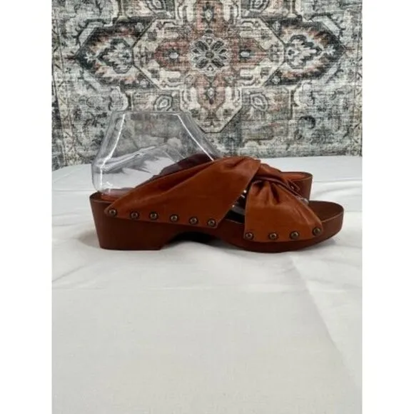 Kelsi Dagger Brooklyn Clog Sandals Size 9 Brown Leather Wooden Heel  Summer