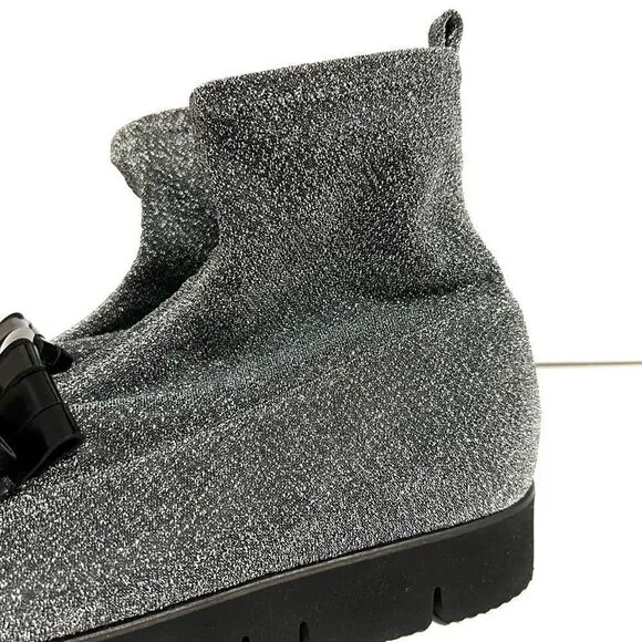 Kennel &amp; Schmenger Ankle Sock Boots Silver Black Sparkly Fringe Pointy Toe New 7
