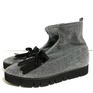 Kennel &amp; Schmenger Ankle Sock Boots Silver Black Sparkly Fringe Pointy Toe New 7