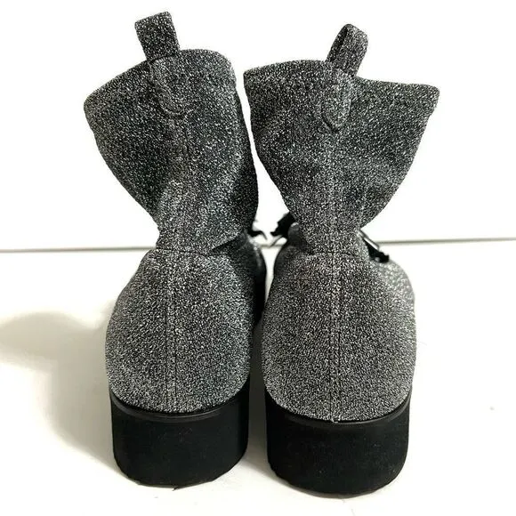 Kennel &amp; Schmenger Ankle Sock Boots Silver Black Sparkly Fringe Pointy Toe New 7