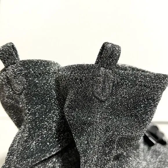 Kennel &amp; Schmenger Ankle Sock Boots Silver Black Sparkly Fringe Pointy Toe New 7