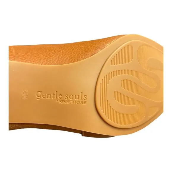 Kenneth Cole Charlene Suede Leather Slingback Block Heel Sandals Cognac Size 5.5