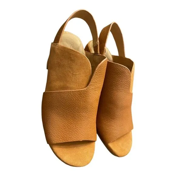 Kenneth Cole Charlene Suede Leather Slingback Block Heel Sandals Cognac Size 5.5