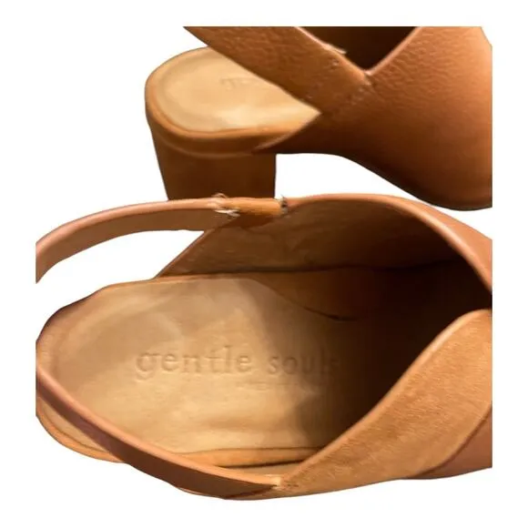 Kenneth Cole Charlene Suede Leather Slingback Block Heel Sandals Cognac Size 5.5