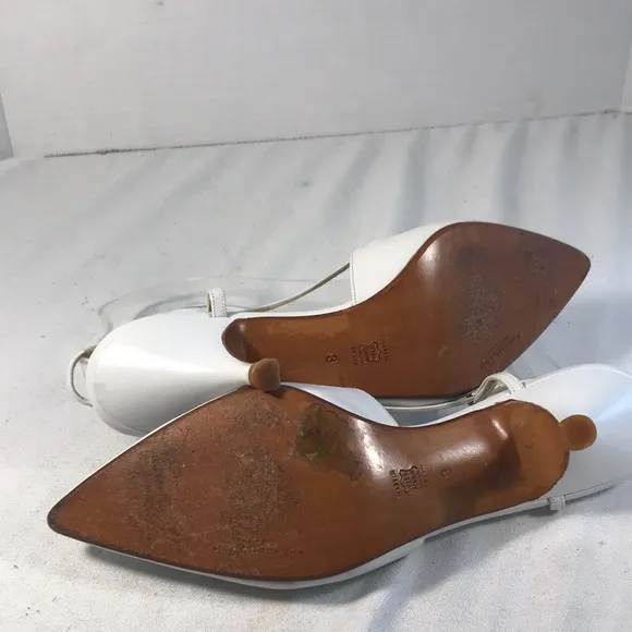 Kenneth Cole Women’s Vintage 90’s White Leather Pointy Toe Bow Slingback Heels