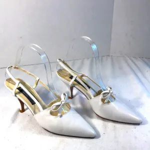 Kenneth Cole Women’s Vintage 90’s White Leather Pointy Toe Bow Slingback Heels
