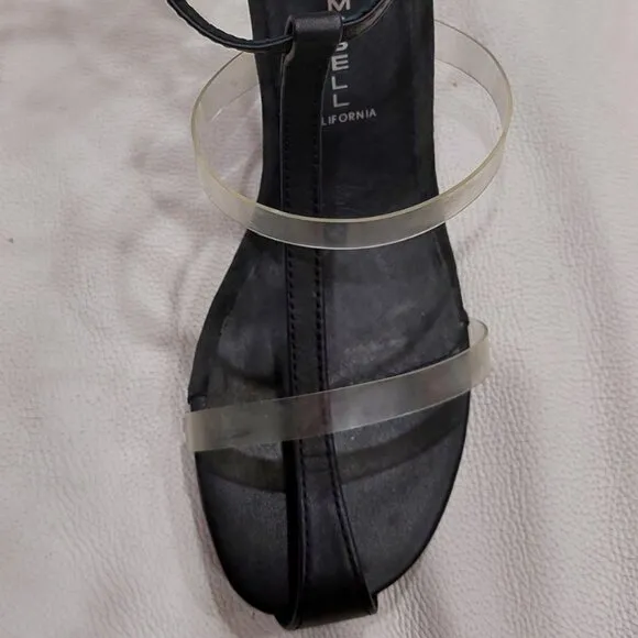 💥KILLER DESIGN💥VTG Caged Lucite Heel Gladiator Pumps in Black Leather &amp; Clear