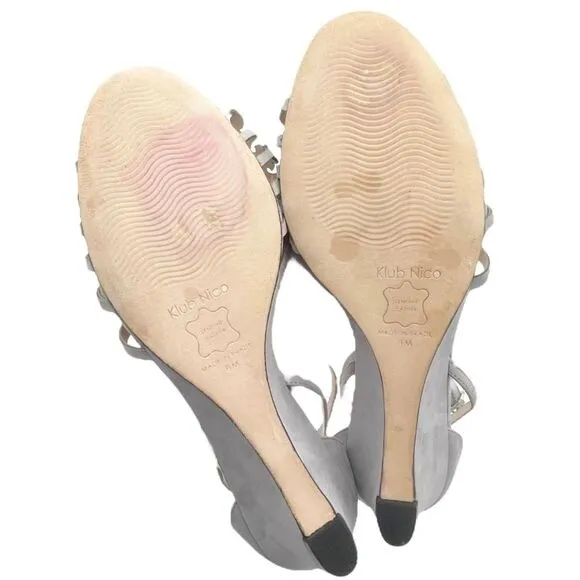 Klub Nico Kingston Laser Cut Ankle Wrap Wedge Heel Light Gray Lavender Size 8