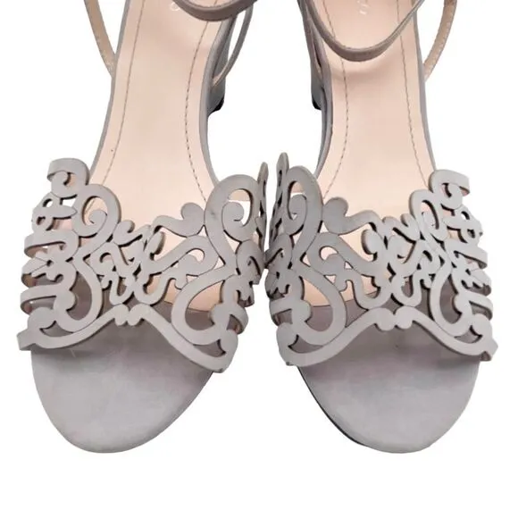 Klub Nico Kingston Laser Cut Ankle Wrap Wedge Heel Light Gray Lavender Size 8