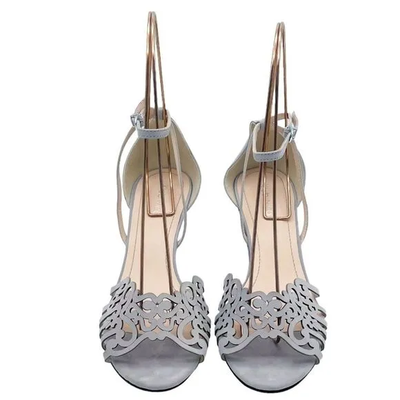 Klub Nico Kingston Laser Cut Ankle Wrap Wedge Heel Light Gray Lavender Size 8