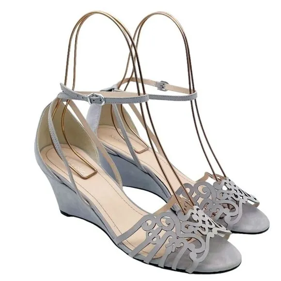 Klub Nico Kingston Laser Cut Ankle Wrap Wedge Heel Light Gray Lavender Size 8