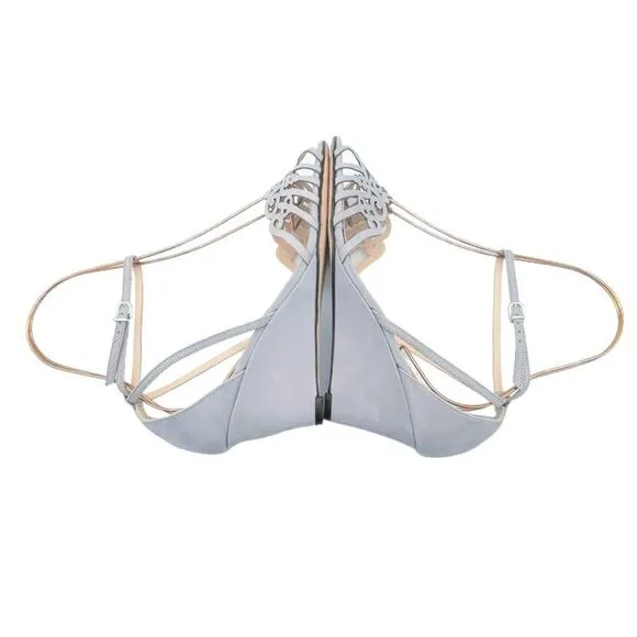 Klub Nico Kingston Laser Cut Ankle Wrap Wedge Heel Light Gray Lavender Size 8