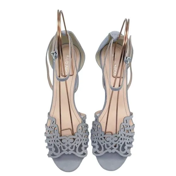 Klub Nico Kingston Laser Cut Ankle Wrap Wedge Heel Light Gray Lavender Size 8