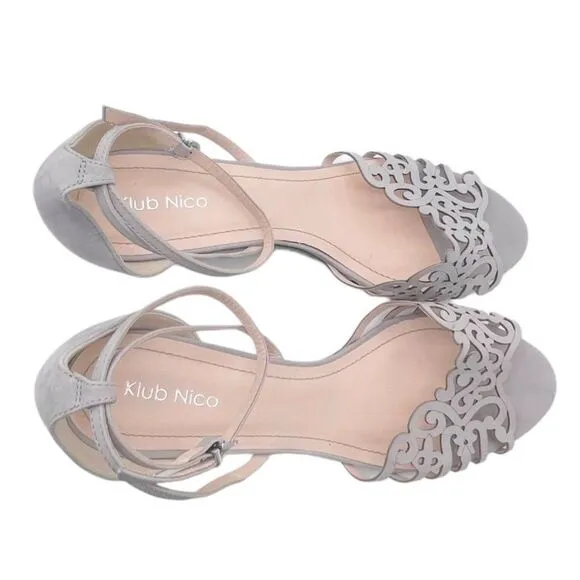 Klub Nico Kingston Laser Cut Ankle Wrap Wedge Heel Light Gray Lavender Size 8