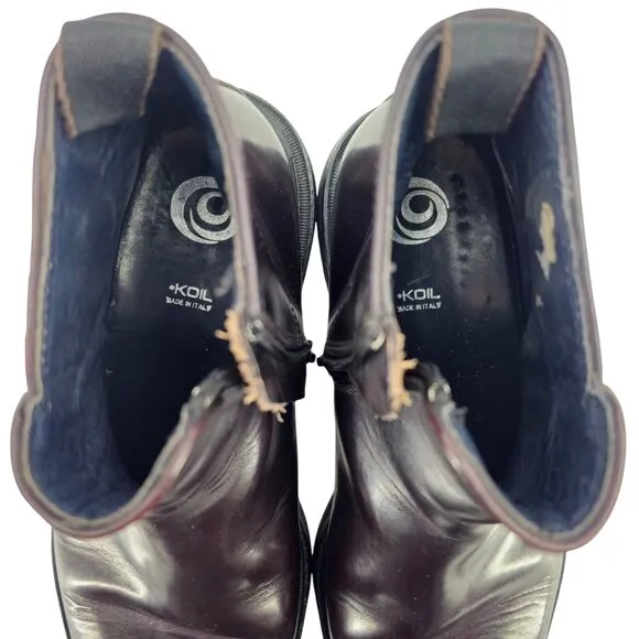 Koil Italy Men's size 11.5D Burgundy Leather Dress Shoes Zip Ankle Chelsea Boots