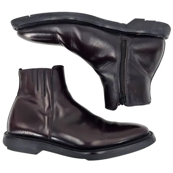 Koil Italy Men's size 11.5D Burgundy Leather Dress Shoes Zip Ankle Chelsea Boots