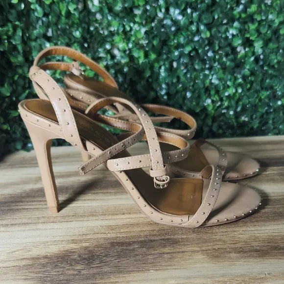 Kurt Geiger Tan &amp; Gold Strappy Design and Stiletto Style Heels Size 38.5 Or 7.5