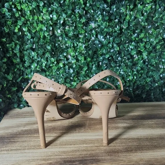 Kurt Geiger Tan &amp; Gold Strappy Design and Stiletto Style Heels Size 38.5 Or 7.5