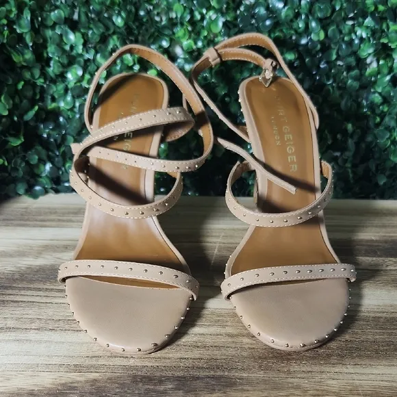 Kurt Geiger Tan &amp; Gold Strappy Design and Stiletto Style Heels Size 38.5 Or 7.5