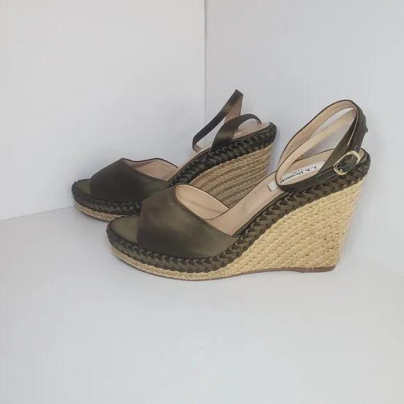 L K Bennett RARE green Satin Rope Wrapped Peeptoe Ankle Strap Wedge Heel Sandal