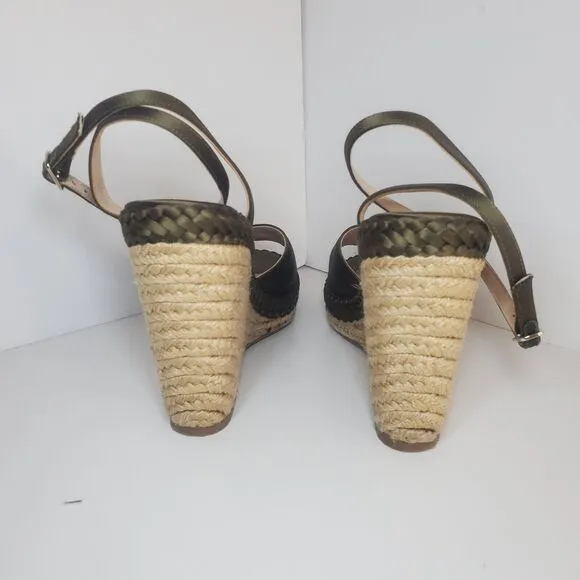 L K Bennett RARE green Satin Rope Wrapped Peeptoe Ankle Strap Wedge Heel Sandal