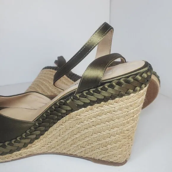 L K Bennett RARE green Satin Rope Wrapped Peeptoe Ankle Strap Wedge Heel Sandal
