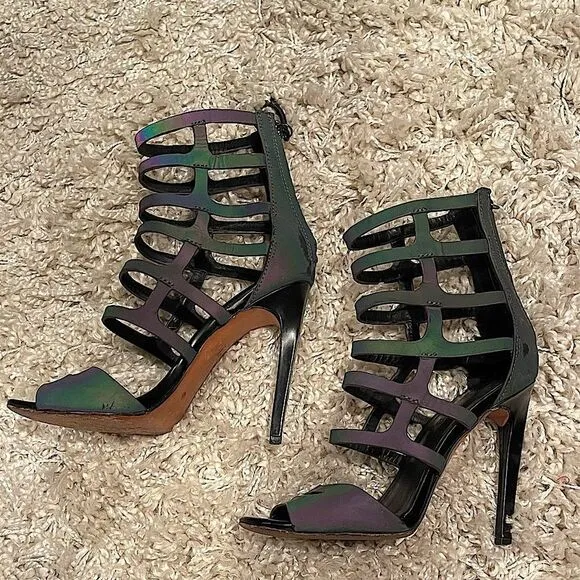 L.A.M.B. Gwen Stefani Oakley iridescent gladiator strappy stiletto heels 6.5