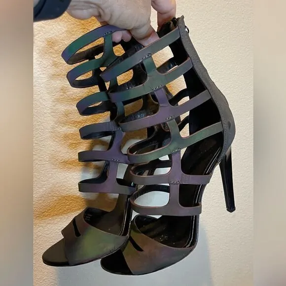 L.A.M.B. Gwen Stefani Oakley iridescent gladiator strappy stiletto heels 6.5