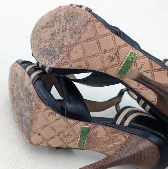 L.A.M.B | Tailynn Two-tone Strappy Sandal 4&quot; Stiletto Heel Size 8 Black Cream