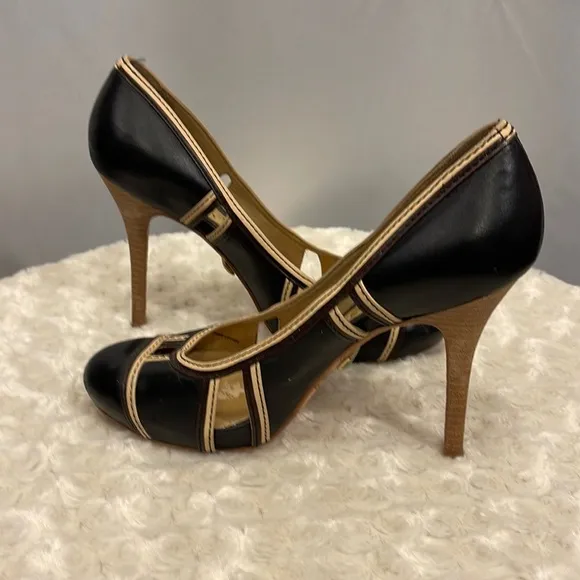 L.A.M.B. Women Leather Cut-out Pumps Shoes Black  Size 8M