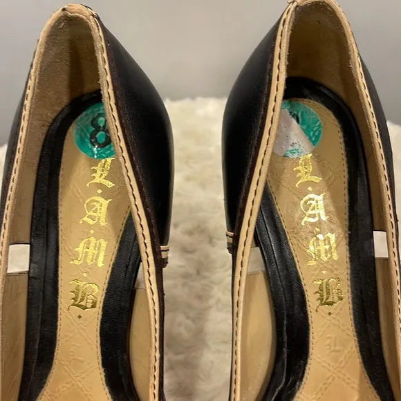L.A.M.B. Women Leather Cut-out Pumps Shoes Black  Size 8M