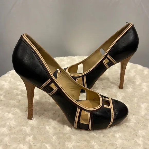 L.A.M.B. Women Leather Cut-out Pumps Shoes Black  Size 8M