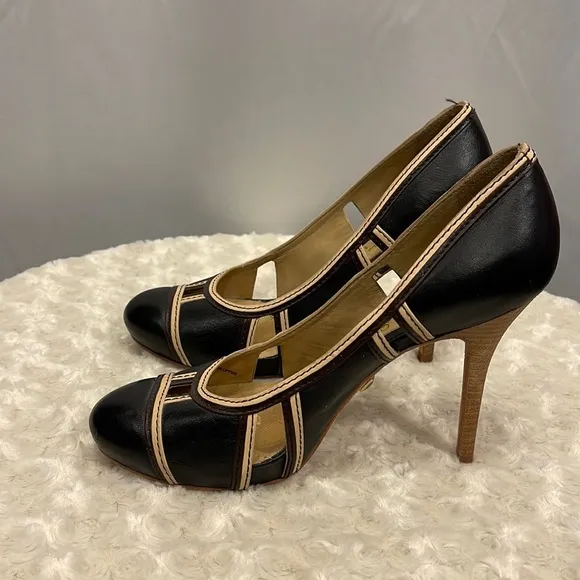 L.A.M.B. Women Leather Cut-out Pumps Shoes Black  Size 8M