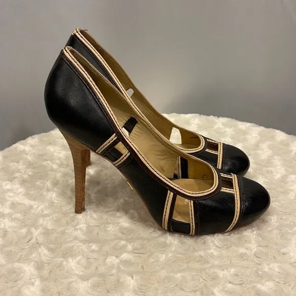 L.A.M.B. Women Leather Cut-out Pumps Shoes Black  Size 8M